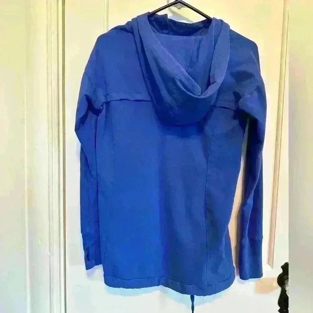 Sweaty Betty Blue Pullover Sweatshirt with funnel collar and hood, size small - Picture 2 of 8